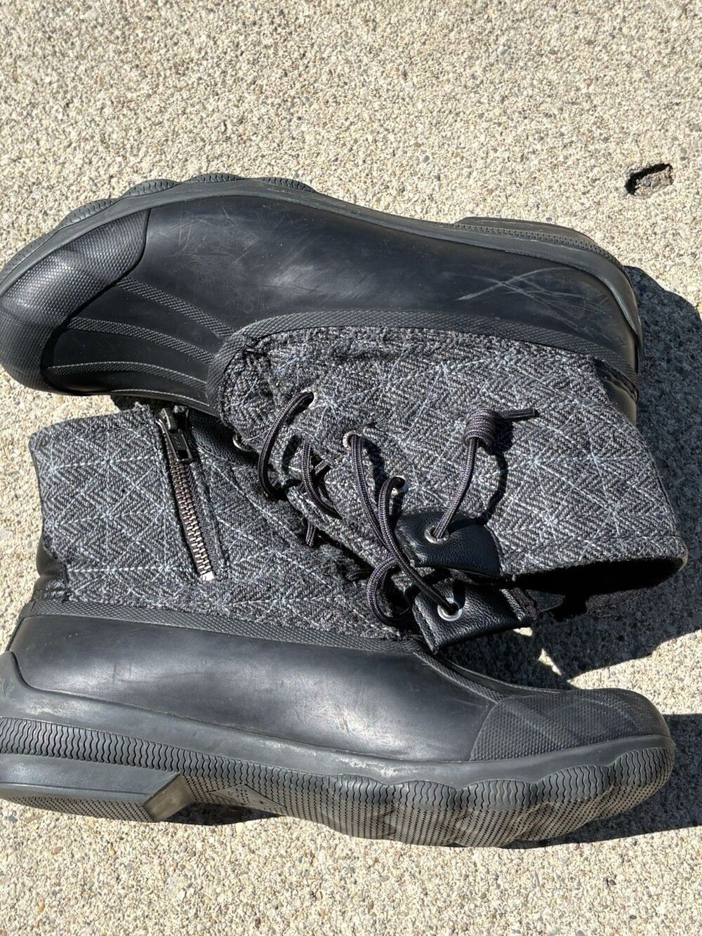 Sperry Saltwater Duck Boots Women’s 9.5M Grey Quilted Wool Rain & Snow Rubber